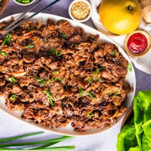 Bulgogi Beef (Korean BBQ beef) on a large platter.