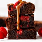 Raspberry Brownies drizzled with the caramel sauce.