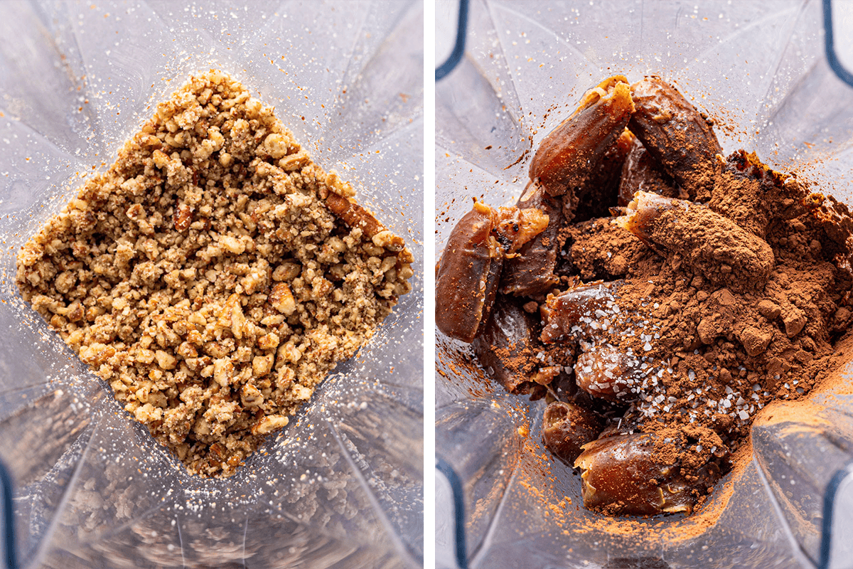 How to Make Chocolate Orange Tart Pulsing pecans to fine crumbs in a food processor; then adding dates, cocoa, and salt.