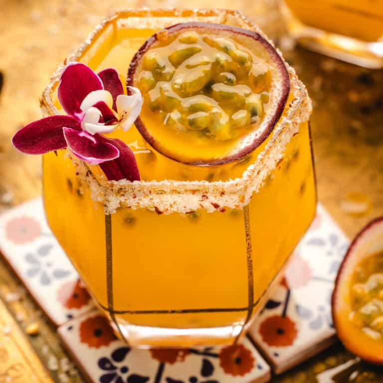 Passion Fruit Margarita in a glass.