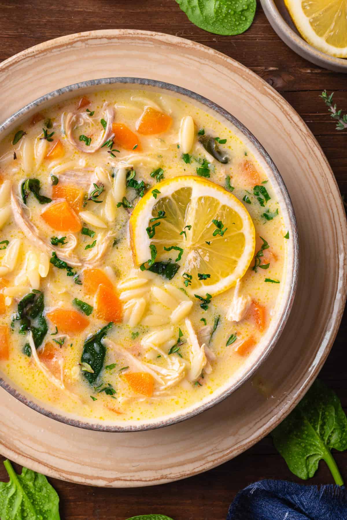 Lemon Chicken Orzo Soup in a bowl.