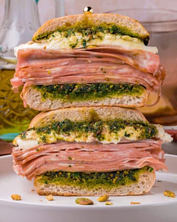 Mortadella Sandwich with Burrata Cheese and Pistachio Pesto