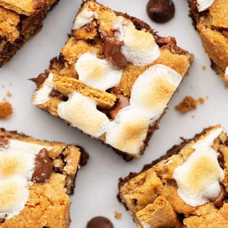 Several S'mores Bars on a white background.