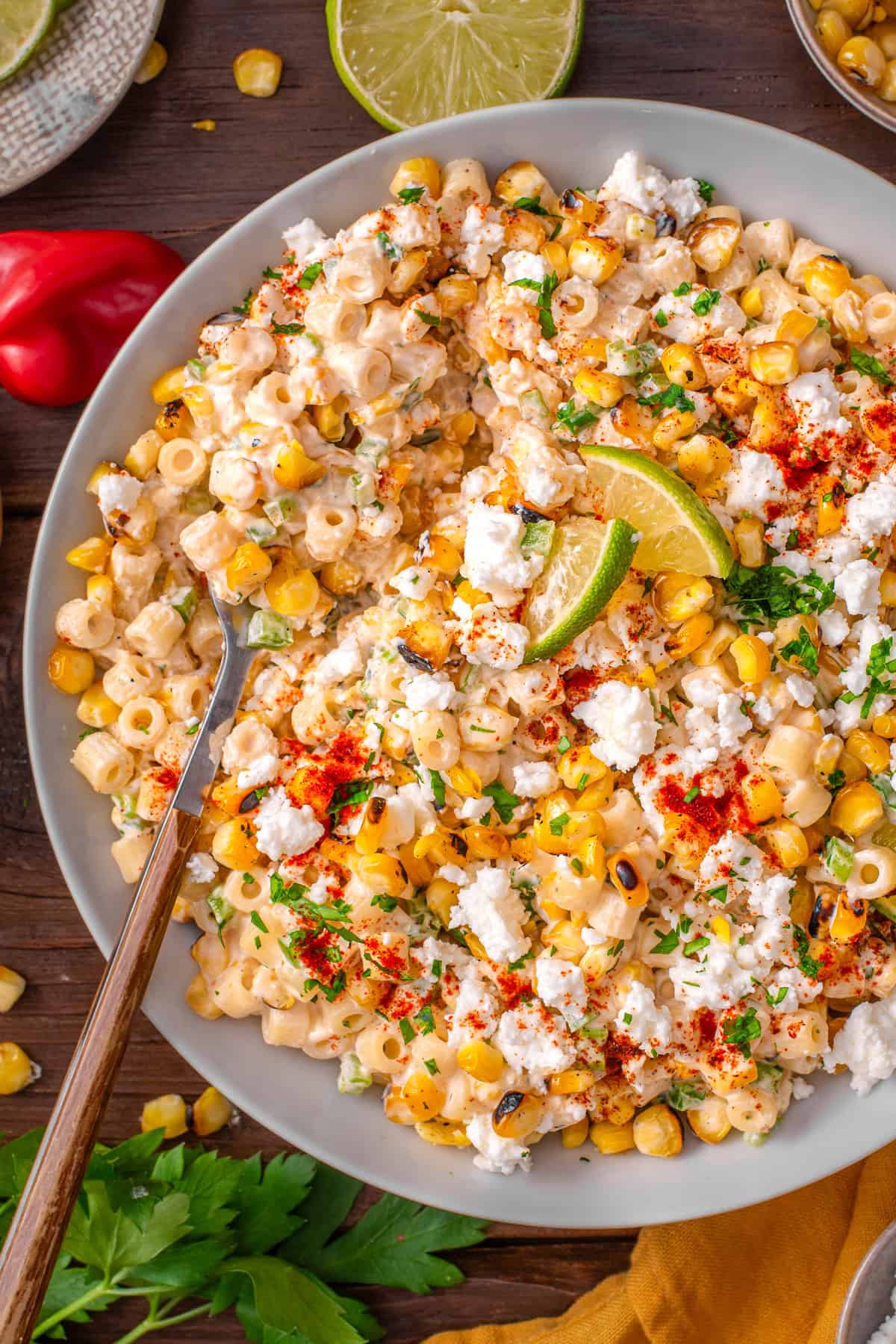 Mexican Street Corn Pasta Salad in a bowl.