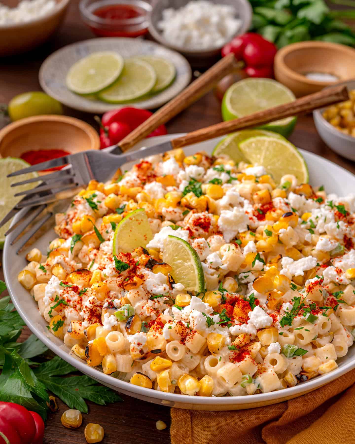 Mexican Street Corn Pasta Salad in a bowl.
