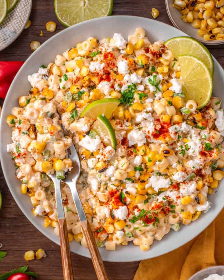 Mexican Street Corn Pasta Salad in a bowl.