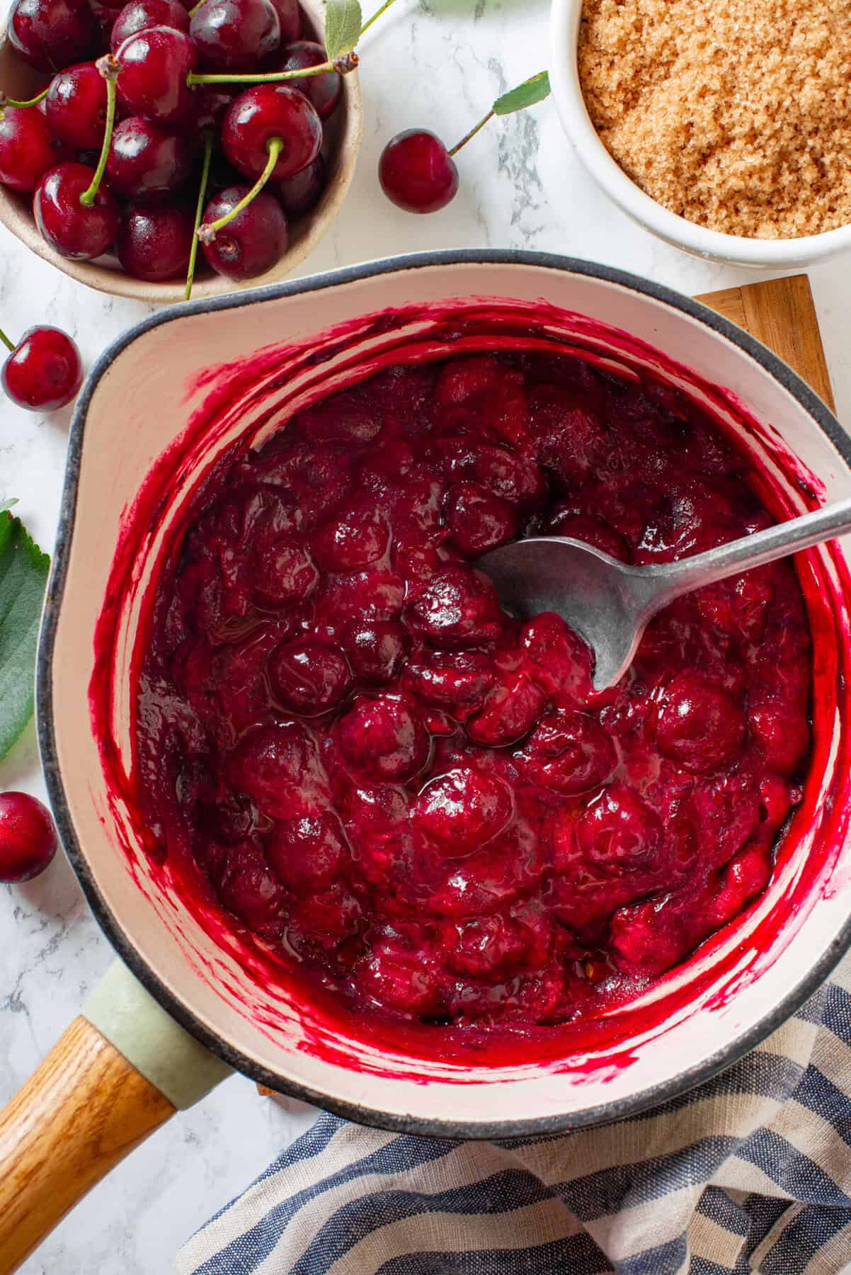 Homemade Cherry Filling Homemade Cherry Filling in a saucepan.