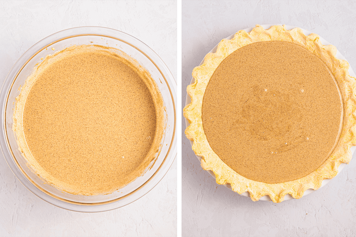 How to Make Cinnamon Pie Smooth filling in a bowl; then adding that cinnamon filling into an unbaked 9-inch crust.