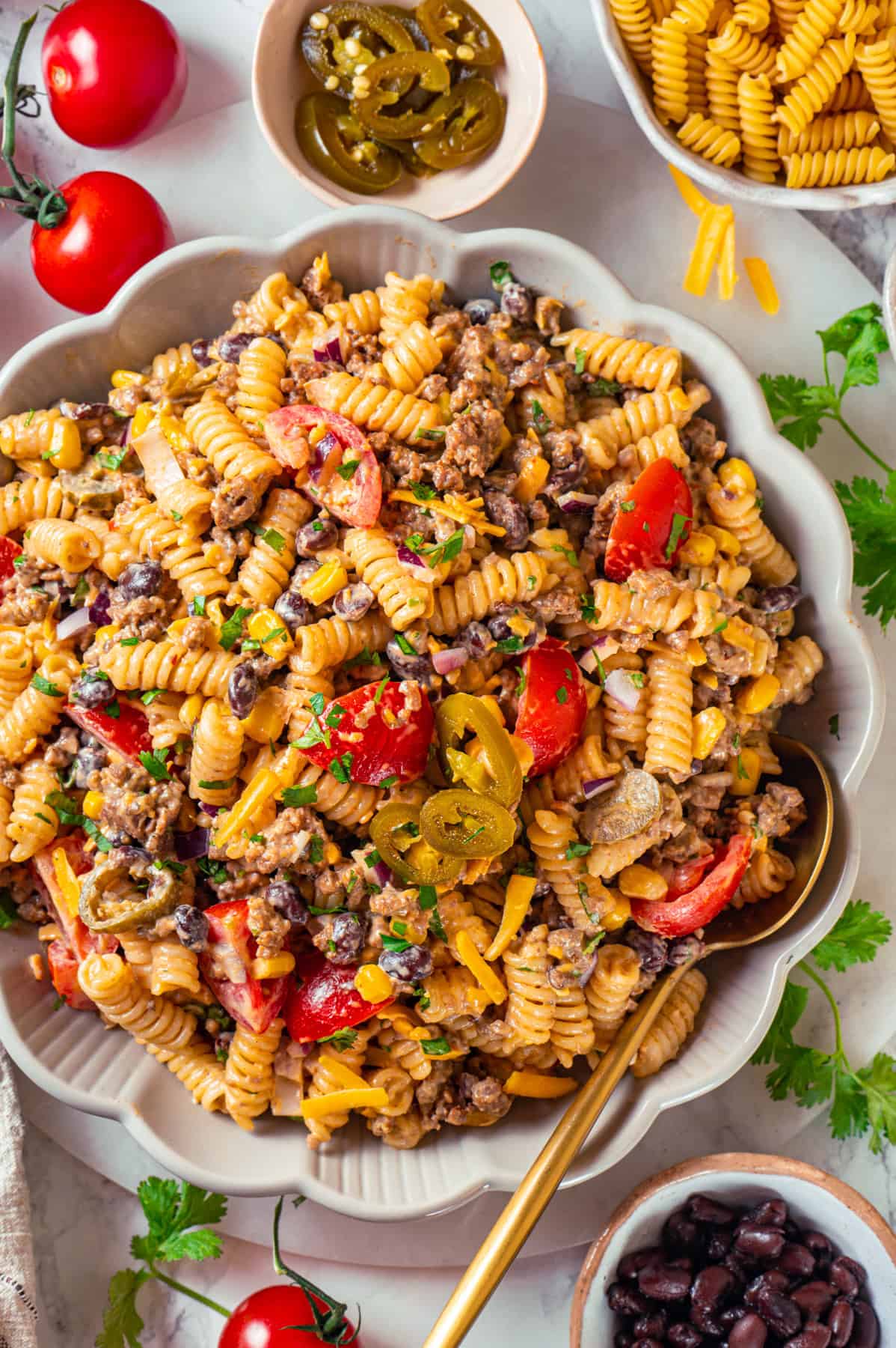 Cowboy Pasta Salad in a bowl.