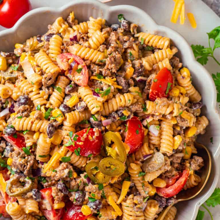 Cowboy Pasta Salad  in a bowl.