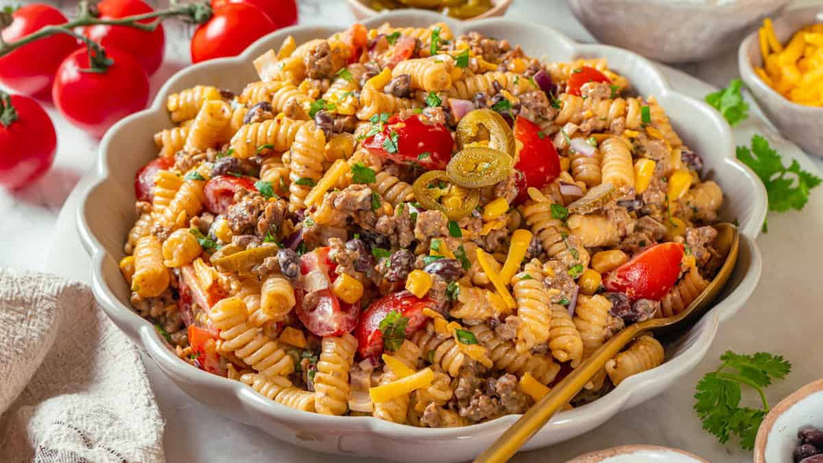 Cowboy Pasta Salad in a bowl.