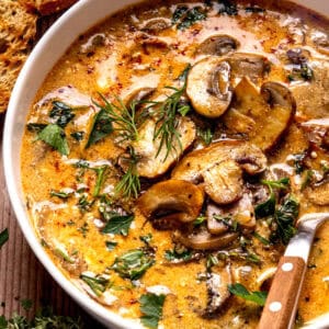 Hungarian Mushroom Soup in a bowl.