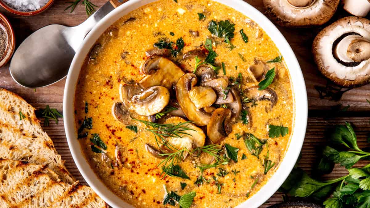 Hungarian Mushroom Soup Hungarian Mushroom Soup in a bowl.