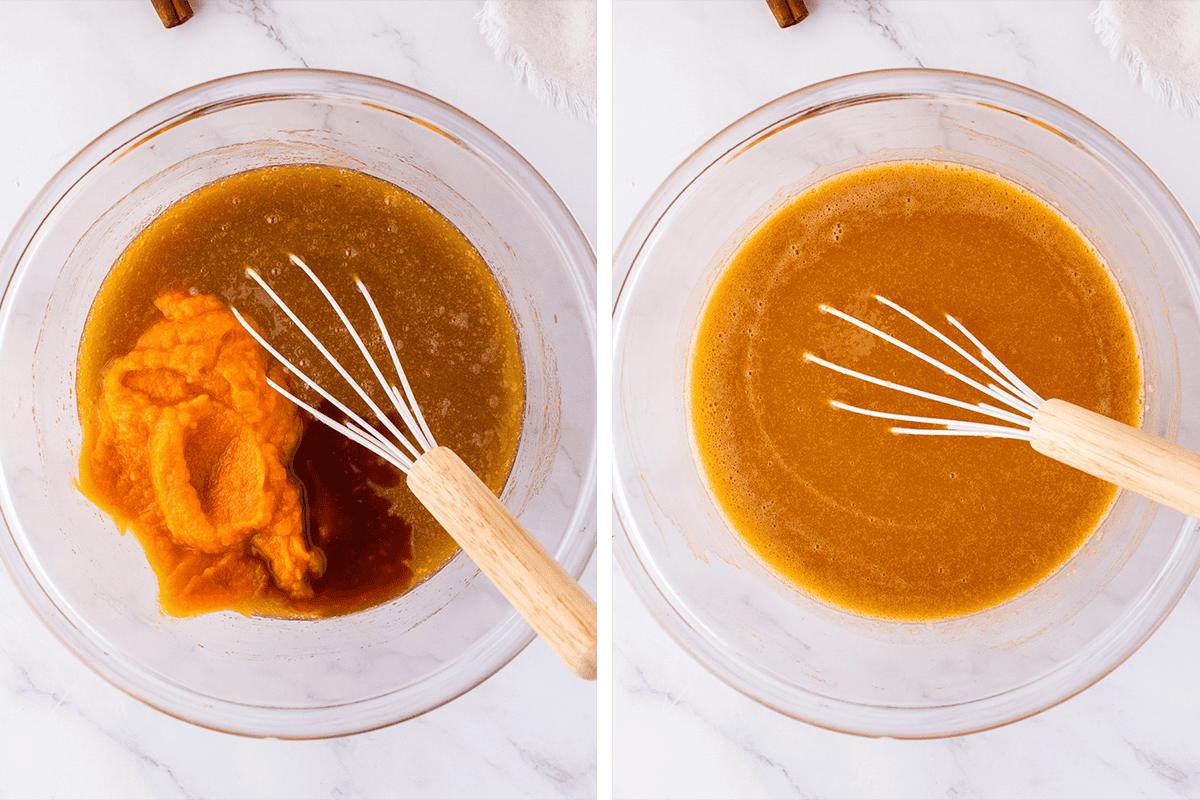 Whisk in pumpkin puree and vanilla until smooth.