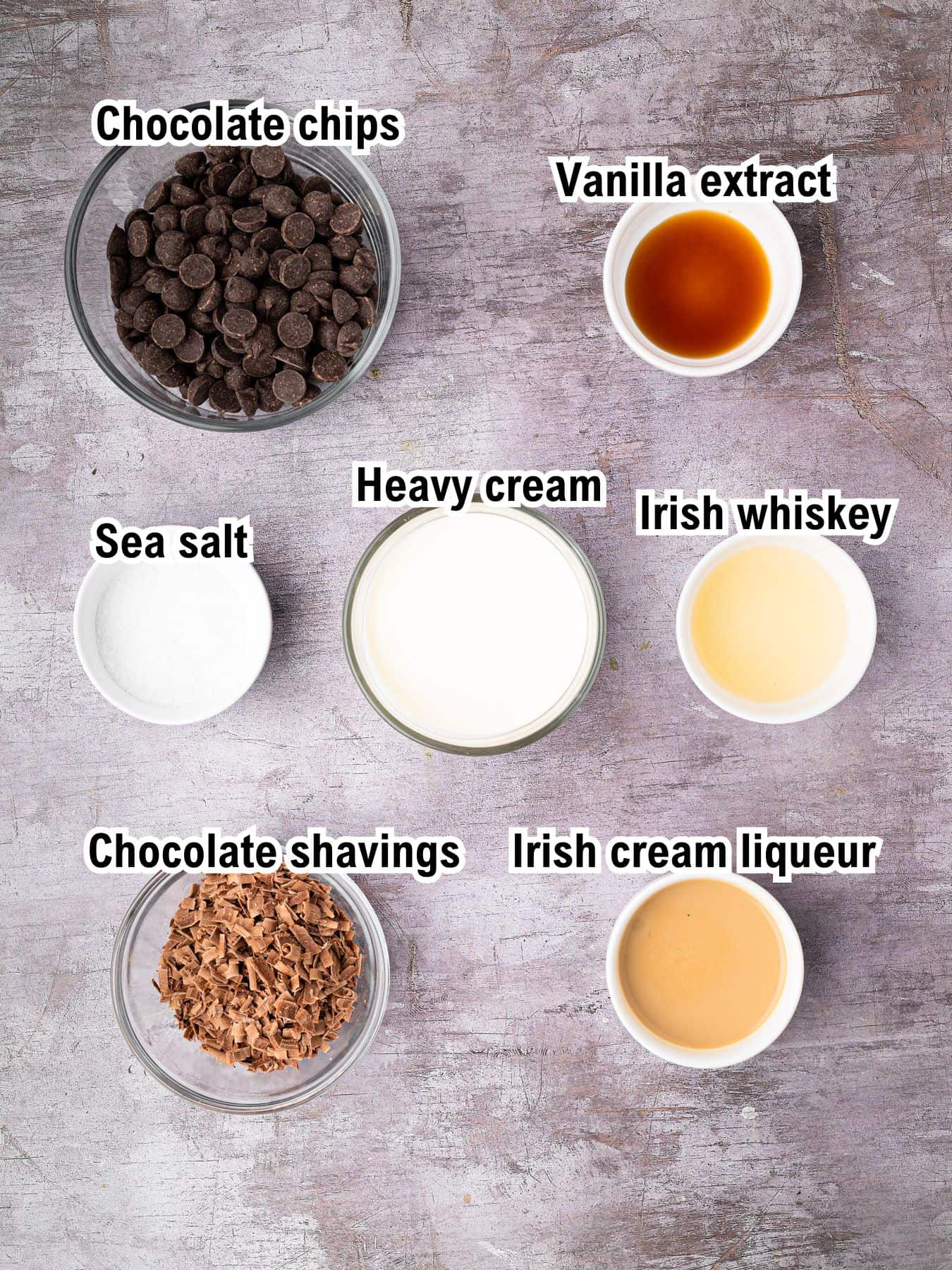 The labeled Ingredients for Irish Cream Chocolate Glaze&nbsp;for the cake.