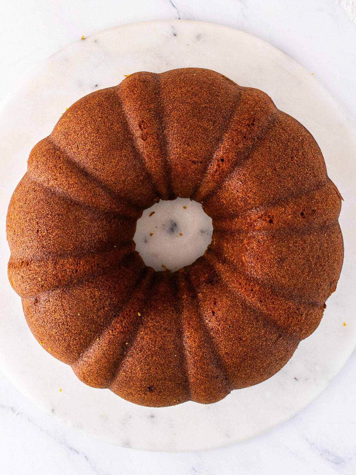 Pumpkin Bundt Cake on a white background (with no glaze and no pecans).