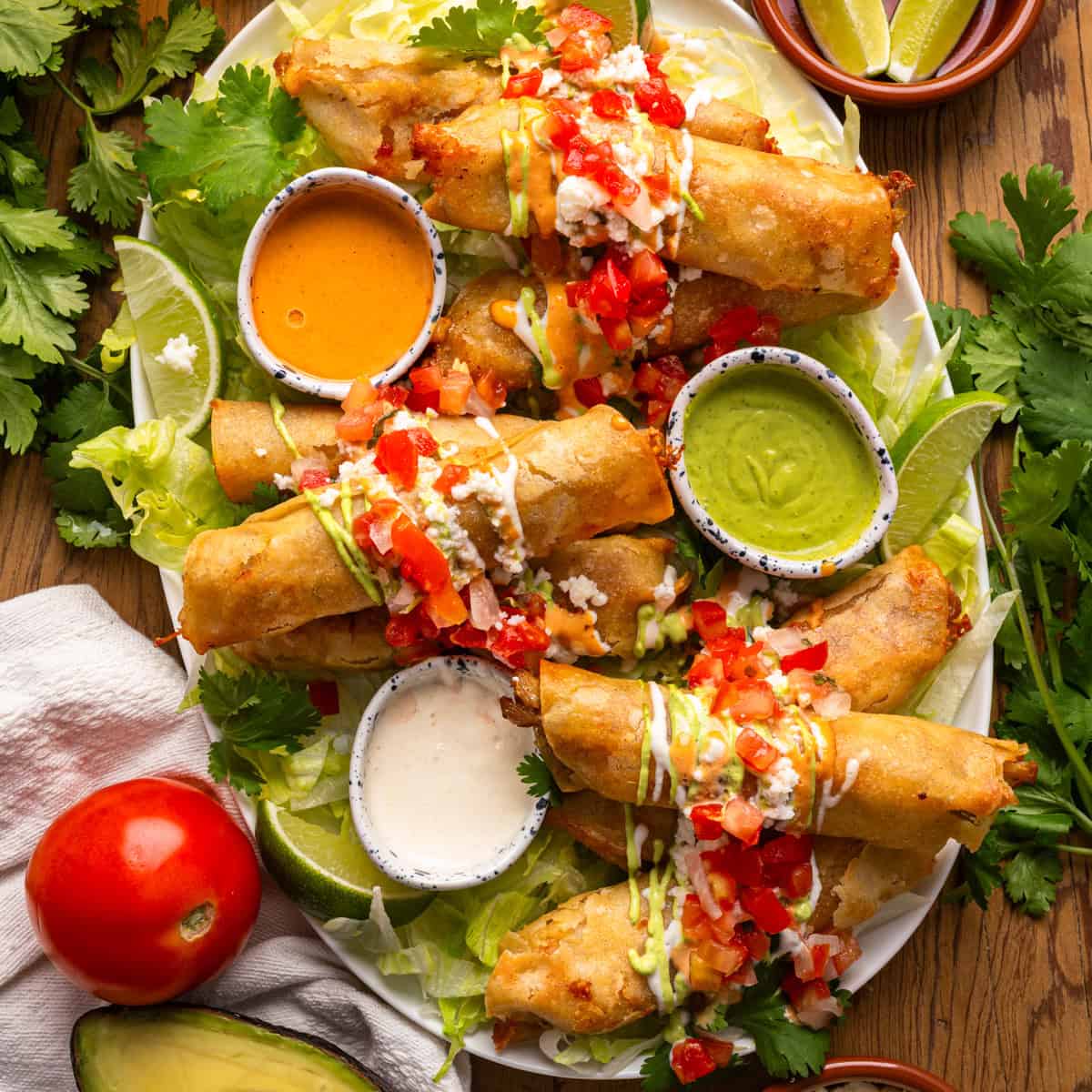 Hen Taquitos (Baked or Fried) with 3 Sauces Hen Taquitos (Baked or Fried) with 3 Sauces