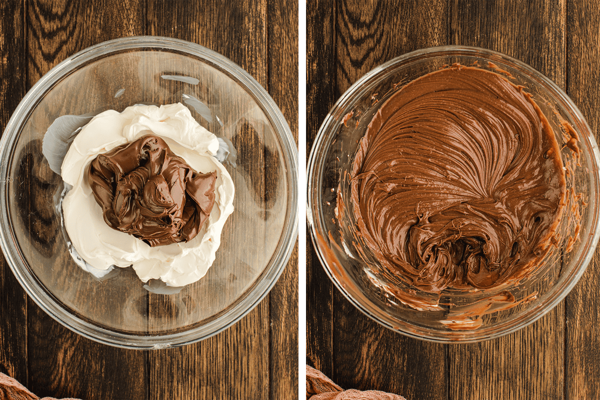 How to Make Nutella Dip Adding the cream cheese and Nutella in a medium bowl, and mixing until smooth.