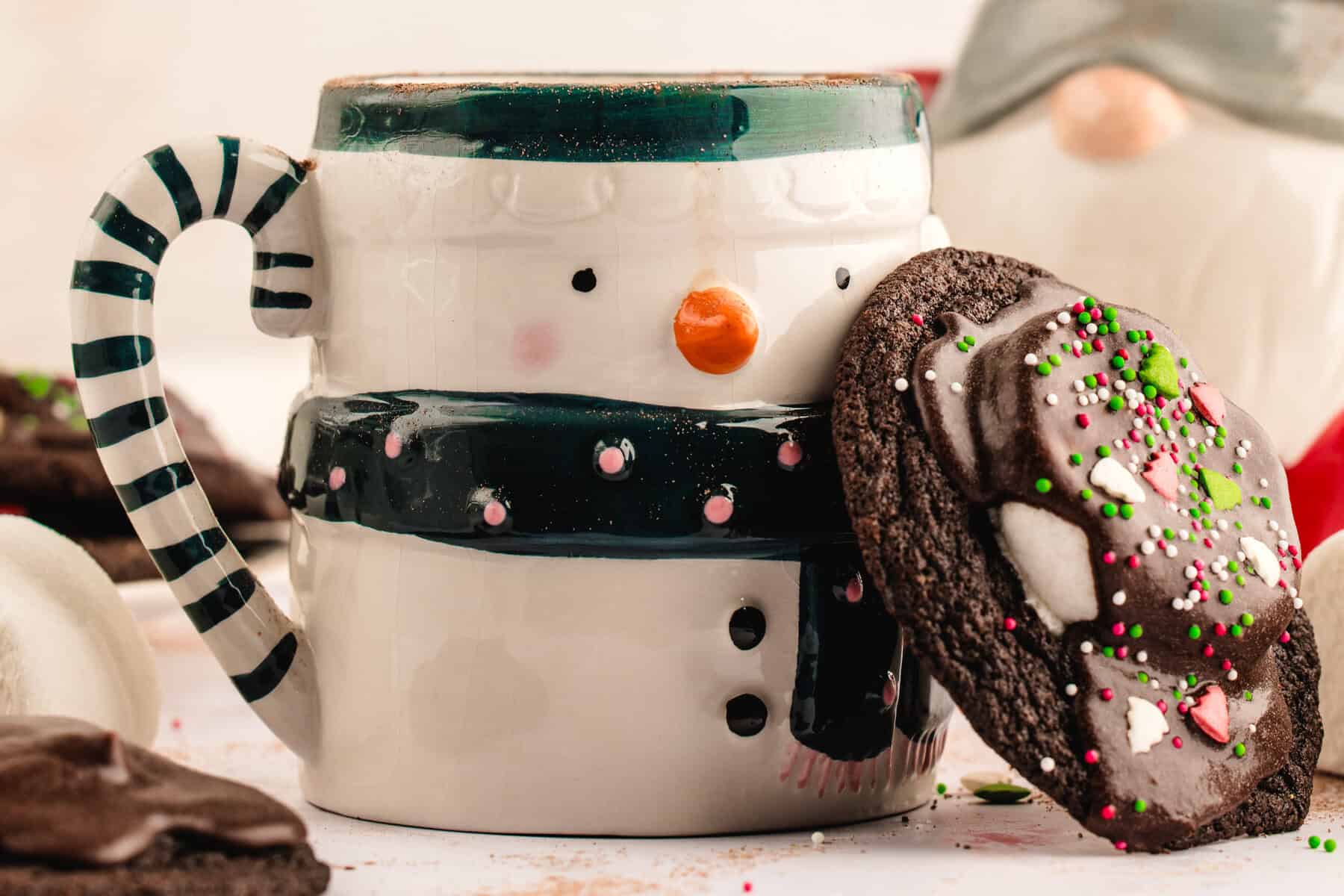 Hot Cocoa Cookies Hot Cocoa Cookie leaning on a Snowman mug.