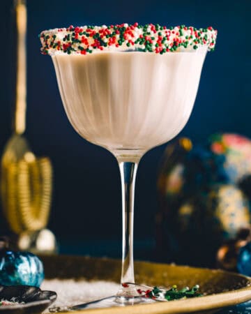 Sugar Cookie Martini (with festive holiday sprinkles around the rim of the martini glass).