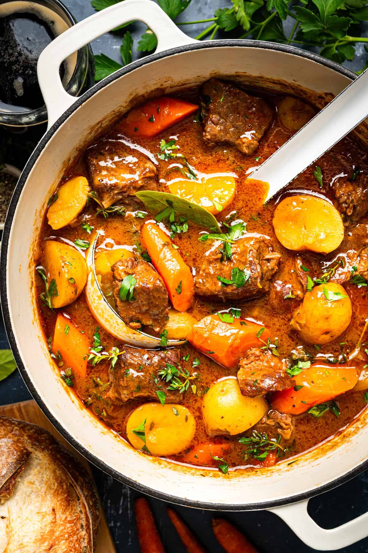 Irish Beef Stew Beef stew with carrots and potatoes.